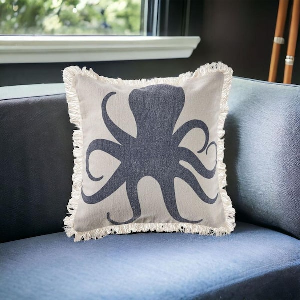 Cream Beach and Nautical Polyester 18 in. x 18 in. Throw Pillow