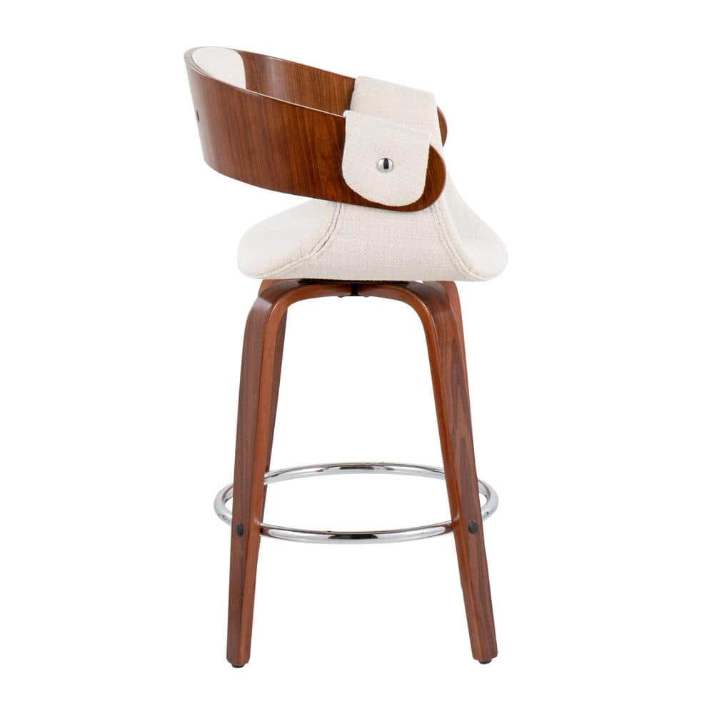 Elisa Cream Fabric and Walnut Wood Swivel Counter Stool, Set of 2