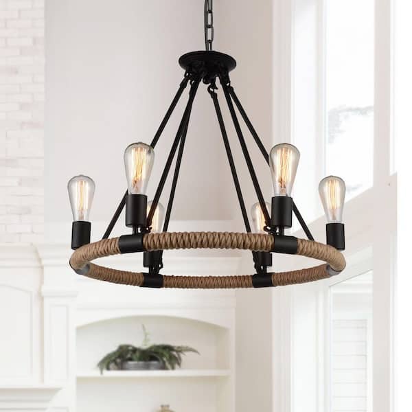 Ganges 6 Light Up Chandelier With Black Finish