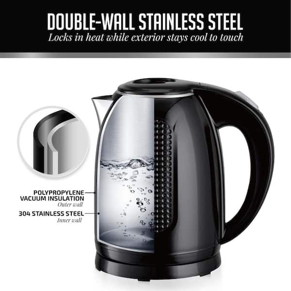 OVENTE 1.7L Black BPA-Free Electric Kettle, Fast Heating Water