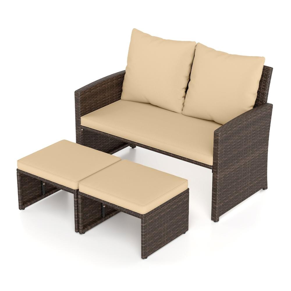 3-Piece PE Rattan Outdoor Patio Conversation Set with Cushions for Patio and Porch, Beige price history on PriceWatchPro