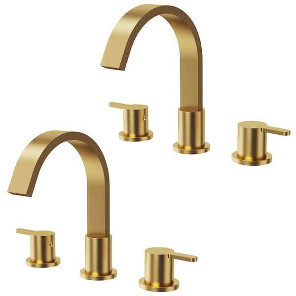 2-Pack Waterfall 8 in. Widespread Double Handle High-Arc Bathroom Faucet in Spot Resist Brushed Gold Drain Not Included