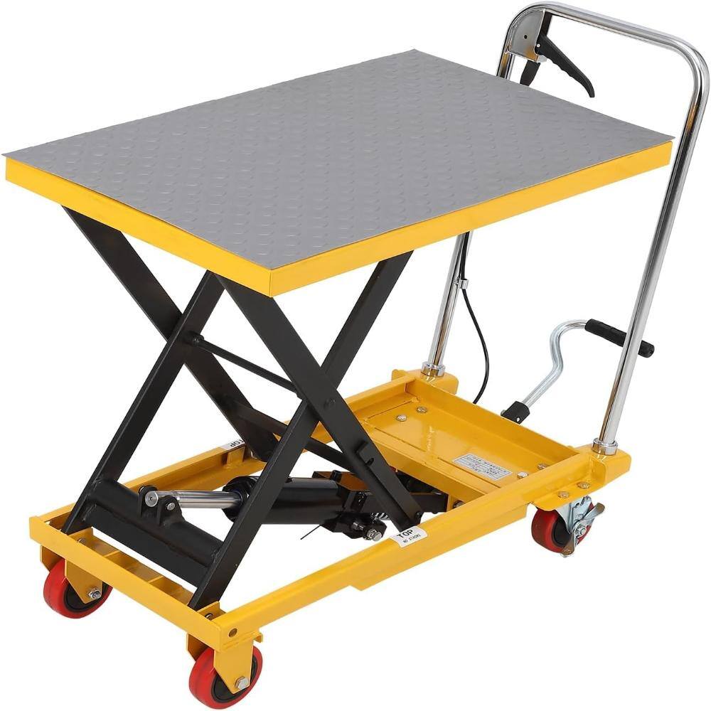 "Hydraulic Lift Table Cart, 500 Lbs Capacity 28.5"" Height Single Scissor Lift, Yellow Mobile Cart with 4 Wheels" price history on PriceWatchPro