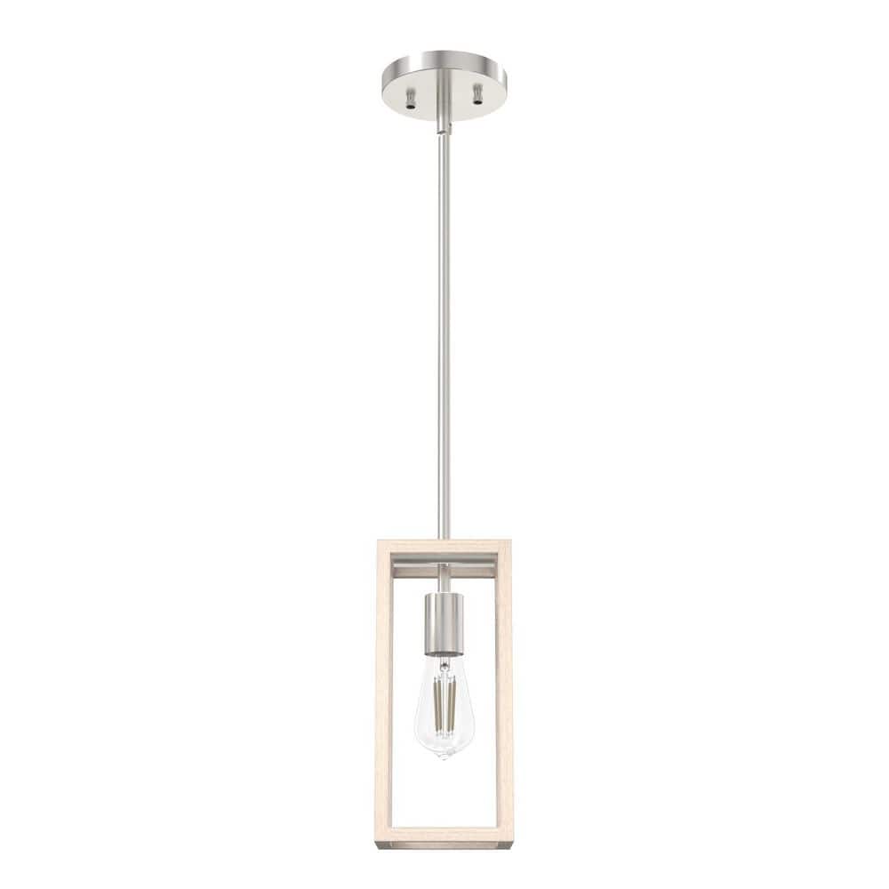 Squire Manor Brushed Nickel 11" Mini Pendant with Bleached Wood Accent