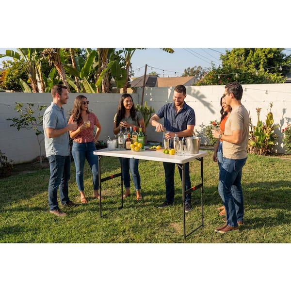 HDX 4 ft. Almond Resin Top Single Hand Adjustable Height Indoor