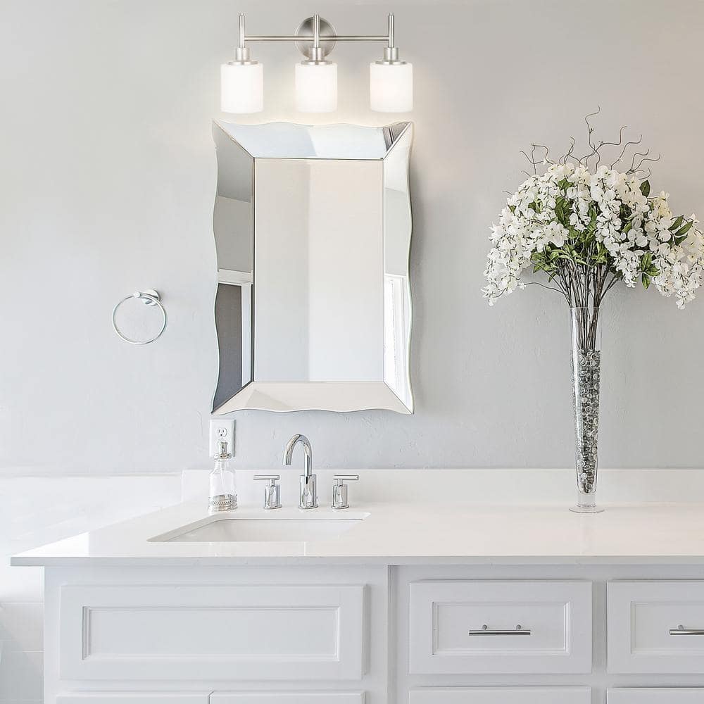 Aubrey Satin Nickel 3-Light Frosted Glass Vanity Light