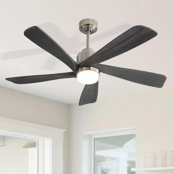 52 in. Indoor/Outdoor Smart Downrod Nickel Wood Ceiling Fan with LED Light and APP Remote Control