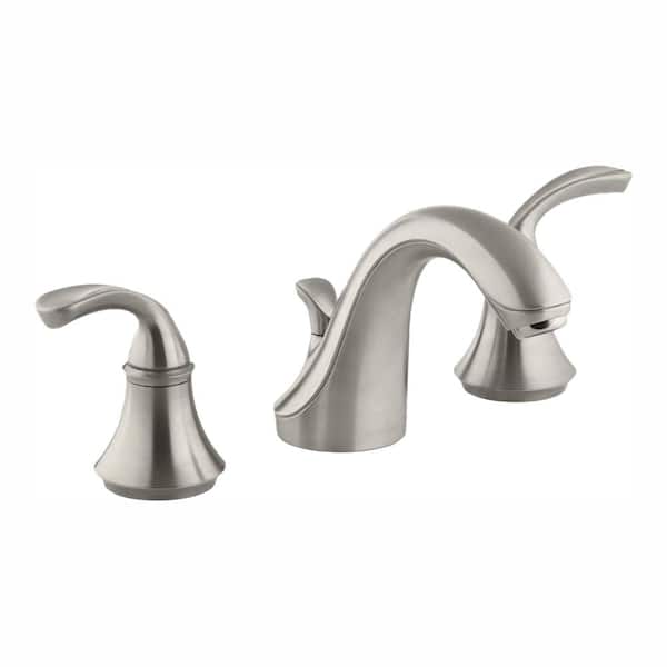 KOHLER Forte 8 in. Widespread 2-Handle Low-Arc Bathroom Faucet in Vibrant Brushed Nickel with Sculpted Lever Handles
