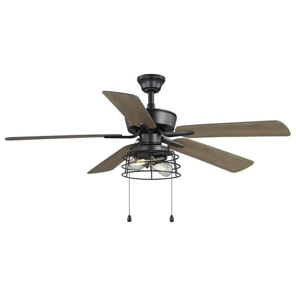 Home Decorators Collection Ellard II 52 in. LED Indoor Matte Black Ceiling Fan with Light and Pull Chains Included