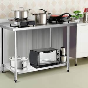48 in. x 30 in. Silver Stainless Steel Commercial Prep and Work Table Kitchen Prep Table with Bottom Shelf