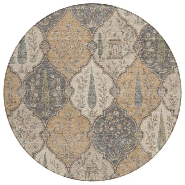 Chantille Machine Washable Indoor/Outdoor Abstract ACN3018 Dune 8 ft. x 8 ft. Round Rug