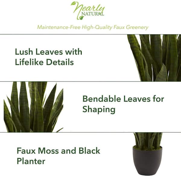 Nearly Natural Artificial Sansevieria with Black Planter 4855