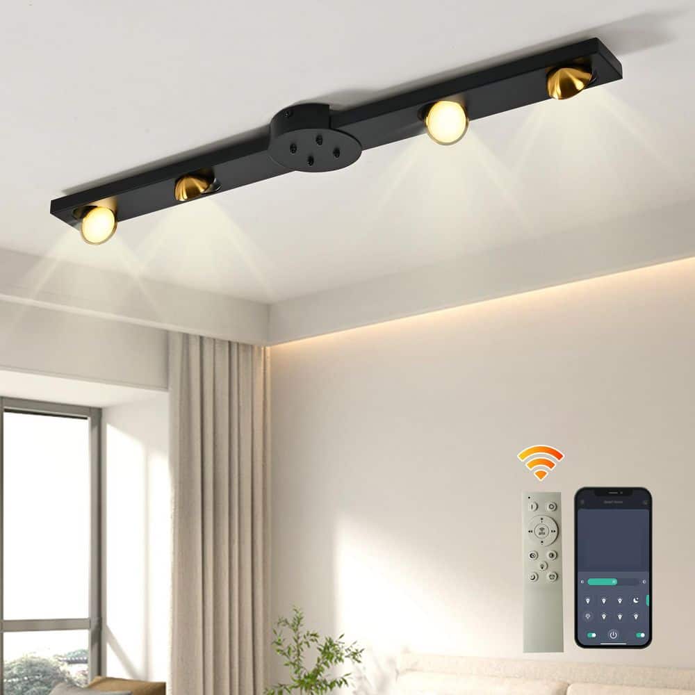Genoci 32.28 in. 24-Watt Black Modern Linear Dimmable Integrated