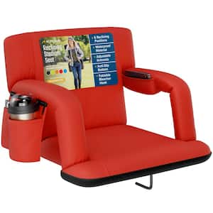 Reclining Stadium Seat - Wide Bleacher Chair with Back Support, Cushion, Armrests and Side Pockets - 21 in. Wide - Red