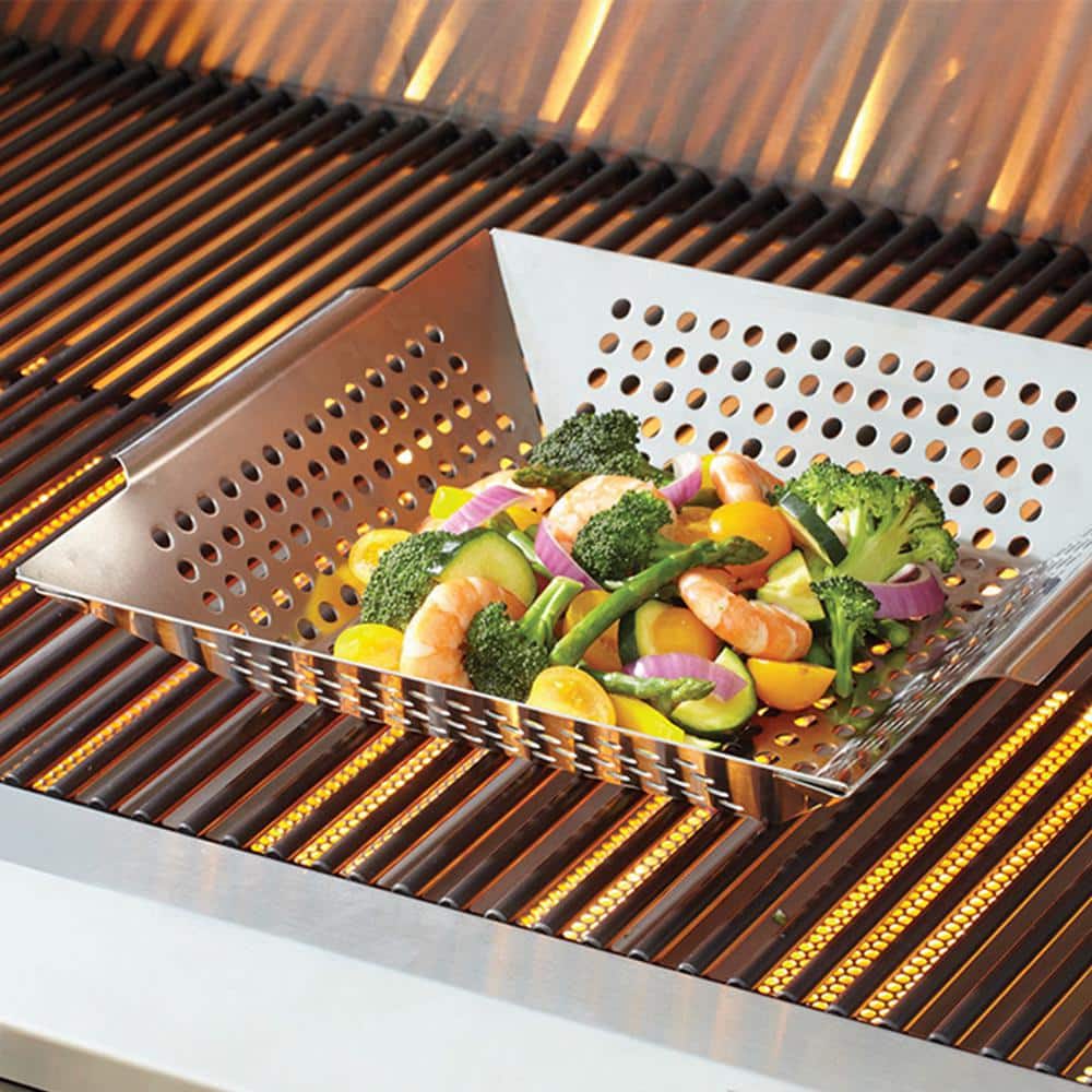 Stainless Steel Grill Basket with Handles for Vegetables and Seafood