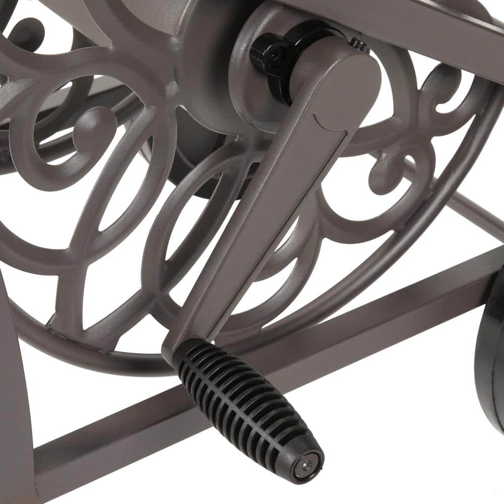 Gray Decorative Metal 2-Wheel Hose Reel Cart with Manual Crank
