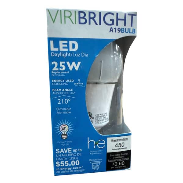 A19 LED Bulb, 5W, Dimmable, 25W Equivalent 90+ CRI, 450 Lumens, Daylight-6000K