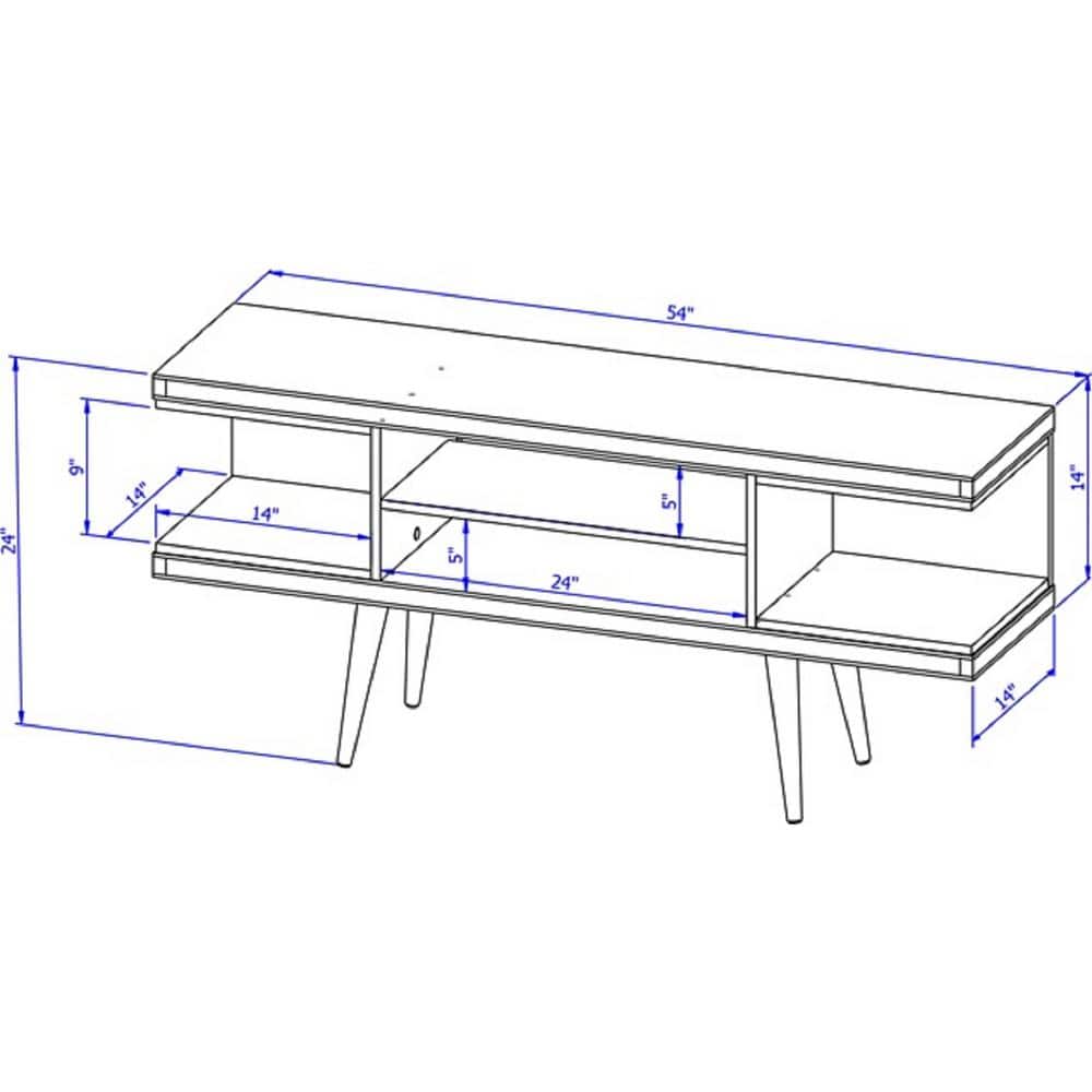 Sleek Matte Black 53" TV Stand with Splayed Wooden Legs and Open Shelves