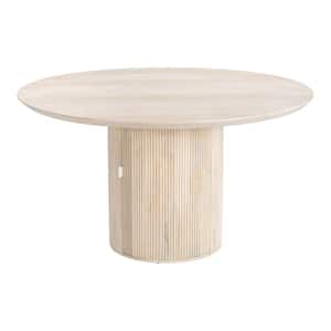 Izola 55.1 in. Round Natural Mango Wood Top with Mango Wood Frame Pedestal Base Dining Table (Seats 4)