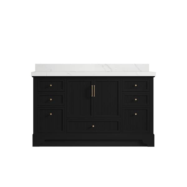 Willow Collections Alys 60 in. W x 22 in. D x 36 in. H Single Sink Bath Vanity in Black with 2 in. Calacatta Laza Top