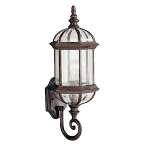 Barrie 21.75 in. 1-Light Tannery Bronze Outdoor Hardwired Wall Lantern Sconce with No Bulbs Included (1-Pack)