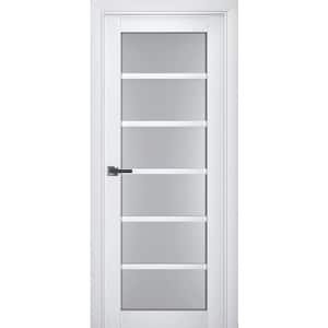 7602 32 in. x 84 in. Right-Hand/Inswing Solid Frosted Glass White Single Prehung Interior Door with Hardware