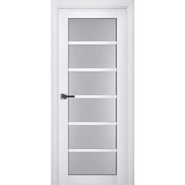 7602 32 in. x 96 in. Right-Hand/Inswing Solid Frosted Glass White Single Prehung Interior Door with Hardware