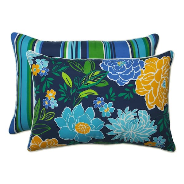 Pillow Perfect Stripe Blue Rectangular Outdoor Lumbar Throw Pillow 2-Pack