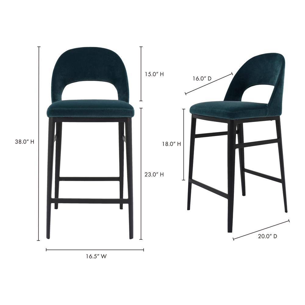 Teal Upholstered Steel Frame Counter Stool with Low Back