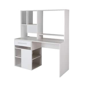 48 in. Rectangular Pure White 1 Drawer Computer Desk with Shelves