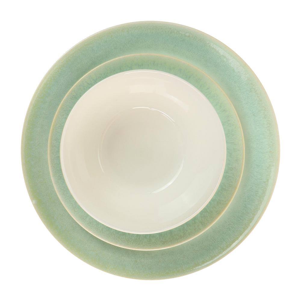 Green and White Ceramic 12-Piece Dinnerware Set, Service for 4