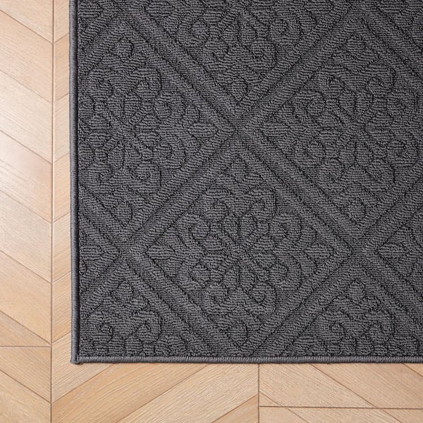Austell Solid Gray 2 ft. x 5 ft. Geometric 2-Piece Rug Set Area Rug