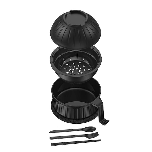 2 Set Wheat Straw Ramen Cooker Microwave 34 oz. Noodle Bowl with Handles Strainer Pot Mat Spoon Chopsticks Fork