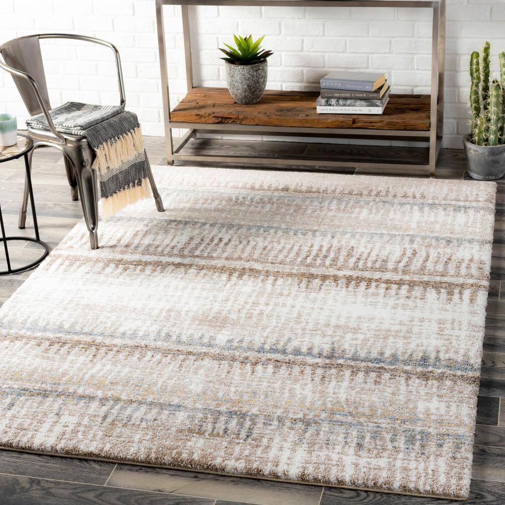 Maez Soft Abstract Stripes Gray Synthetic Area Rug 7'10" x 10'