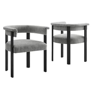 Imogen Woven Heathered Fabric Upholstered Barrel Dining Chairs - Set of 2 in. Heathered Weave Gray Black