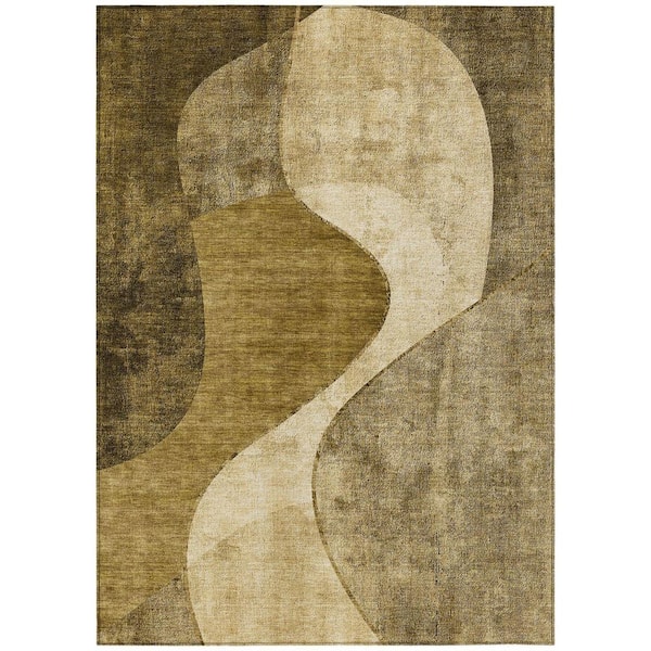 Brown, Beige, Ivory 10 ft. x 14 ft. Woven Abstract Polyester Rectangle Indoor/Outdoor Area Rug