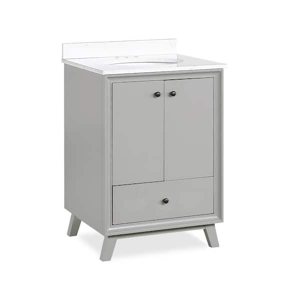 Dorel Living Elmore 24 in. Bathroom Vanity in Gray w/ Composite Granite Vanity Top in White w/ White Ceramic Oval Sink & Backsplash