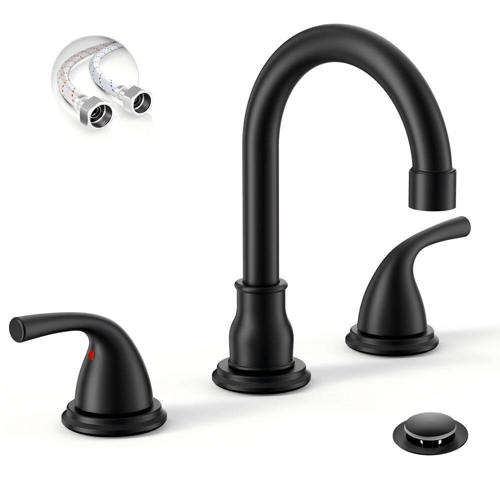 8 Inch 3 Hole Matte Black Bathroom Faucet, 2 Handle Widespread Bathroom Faucet with Metal Pop up Drain. price history on PriceWatchPro