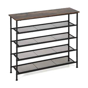 Brown Industrial Adjustable 5-Tier Metal Shoe Rack Storage Cabinet with 4-Shelves for 16-20 Pairs