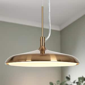 Modern 1-Light Integrated LED Imitation Electroplated Brass Pendant Light, Round Pendant Lamp for Kitchen Island