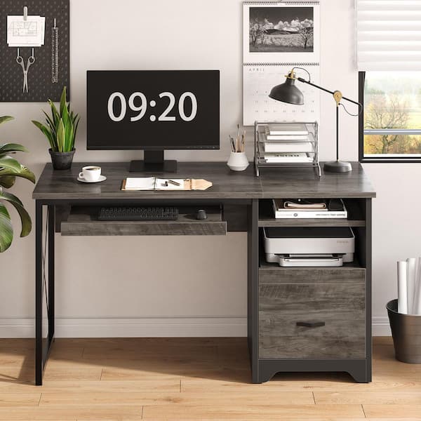 Bestier 48 in. Rectangular Gray Reversible Office Desk with File