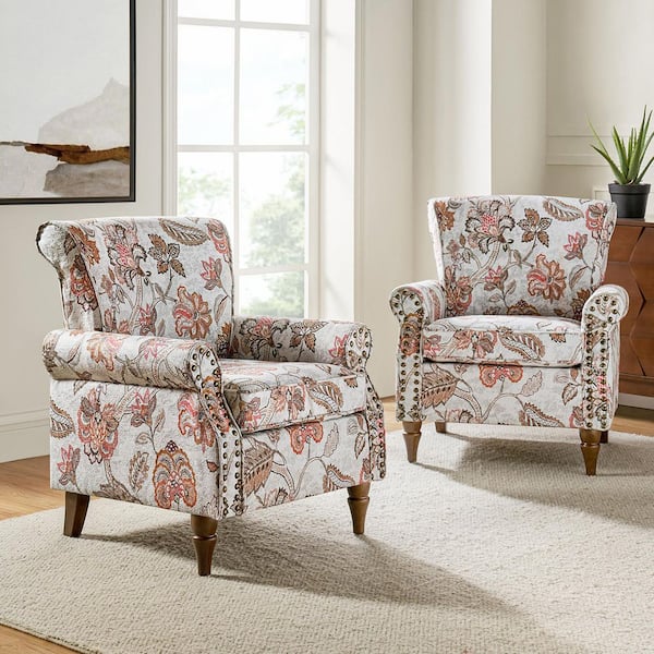 JAYDEN CREATION Auria Traditional Pink Accent Arm Chair with Nailhead Trim and Solid Wood Legs (Set of 2)