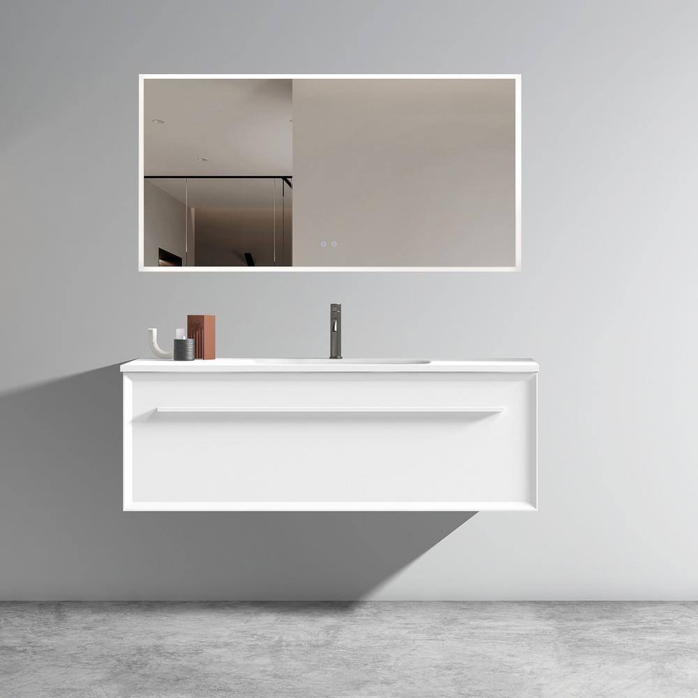 48 in. White Plywood Wall-Mounted Single Sink Vanity with Solid Surface Top