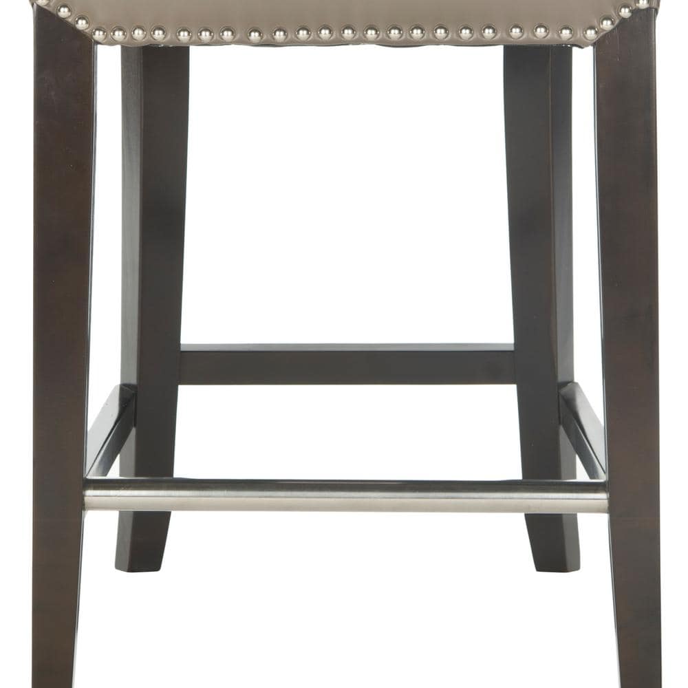 Transitional Clay Gray Leather and Wood Counter Stool