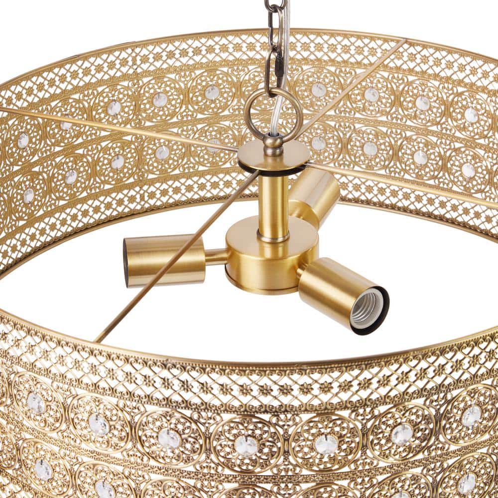 Elegant Brass and Crystal Drum Chandelier, 26" Glam Pendant Light