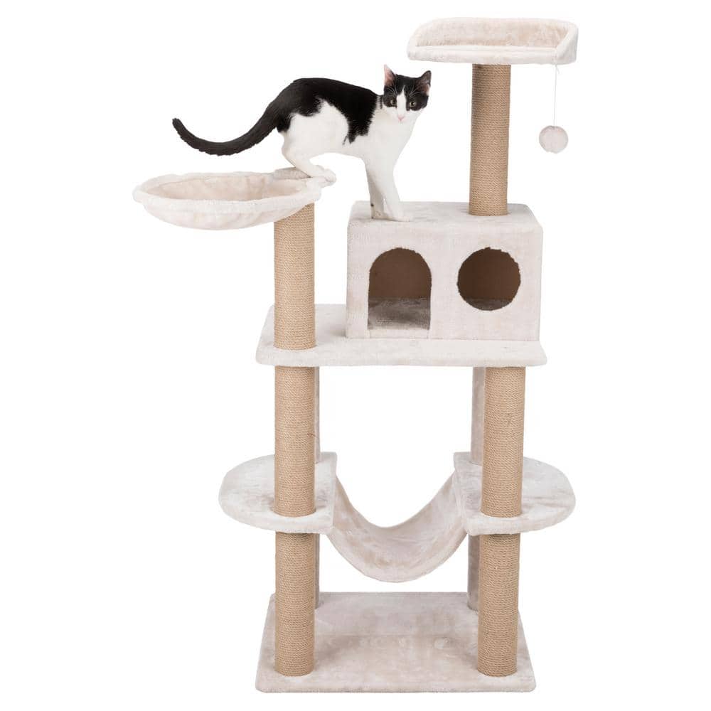 Federico 56" Beige Sisal and Polyester Cat Tower with Hammock