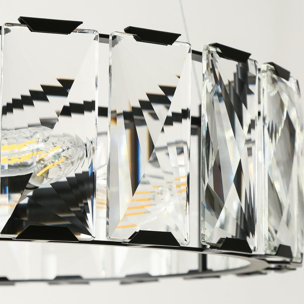 Modern Black Crystal 6-Light Drum Chandelier with Clear Crystals