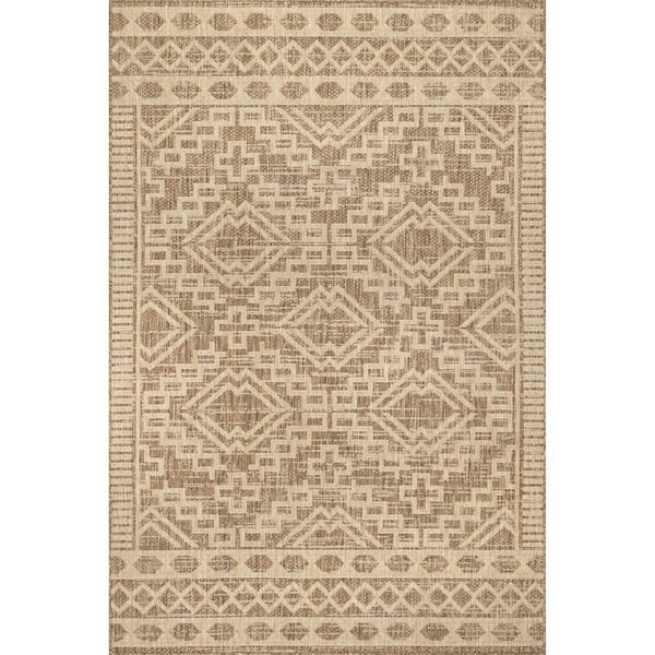 nuLOOM Cari Moroccan Tribal Beige 6 ft. 7 in. x 9 ft. Indoor/Outdoor Patio Area Rug