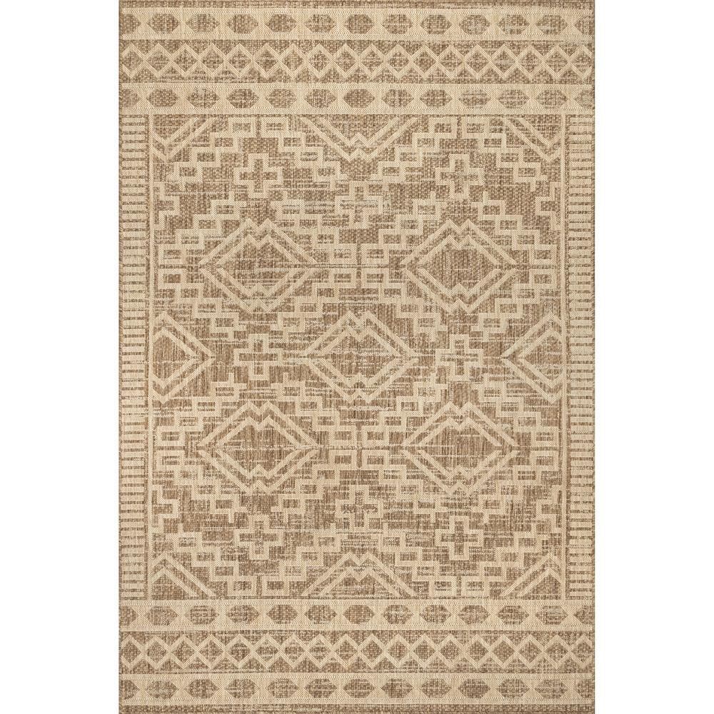 Beige Square Synthetic Easy-Care Indoor/Outdoor Area Rug, 8' x 10'