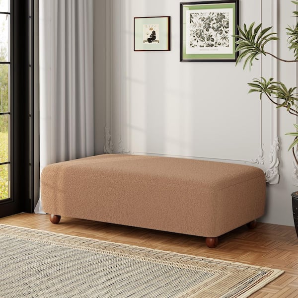 United Modern Brown Boucle Fabric Upholstery Rectangular Ottoman Bench, Camel